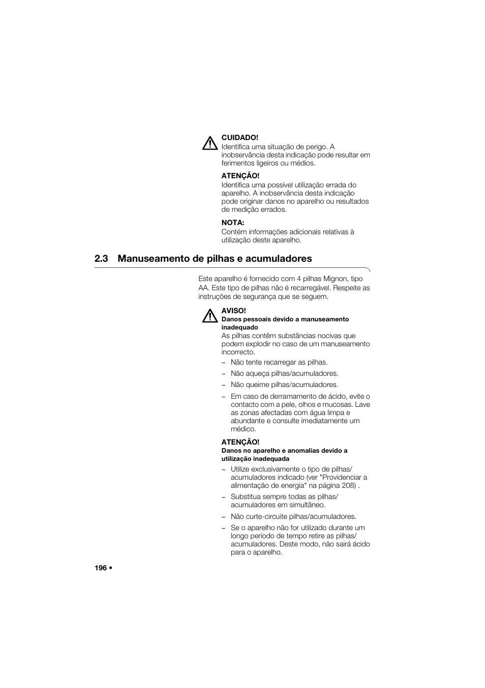 3 manuseamento de pilhas e acumuladores | Seca 264 User Manual | Page 196 / 275