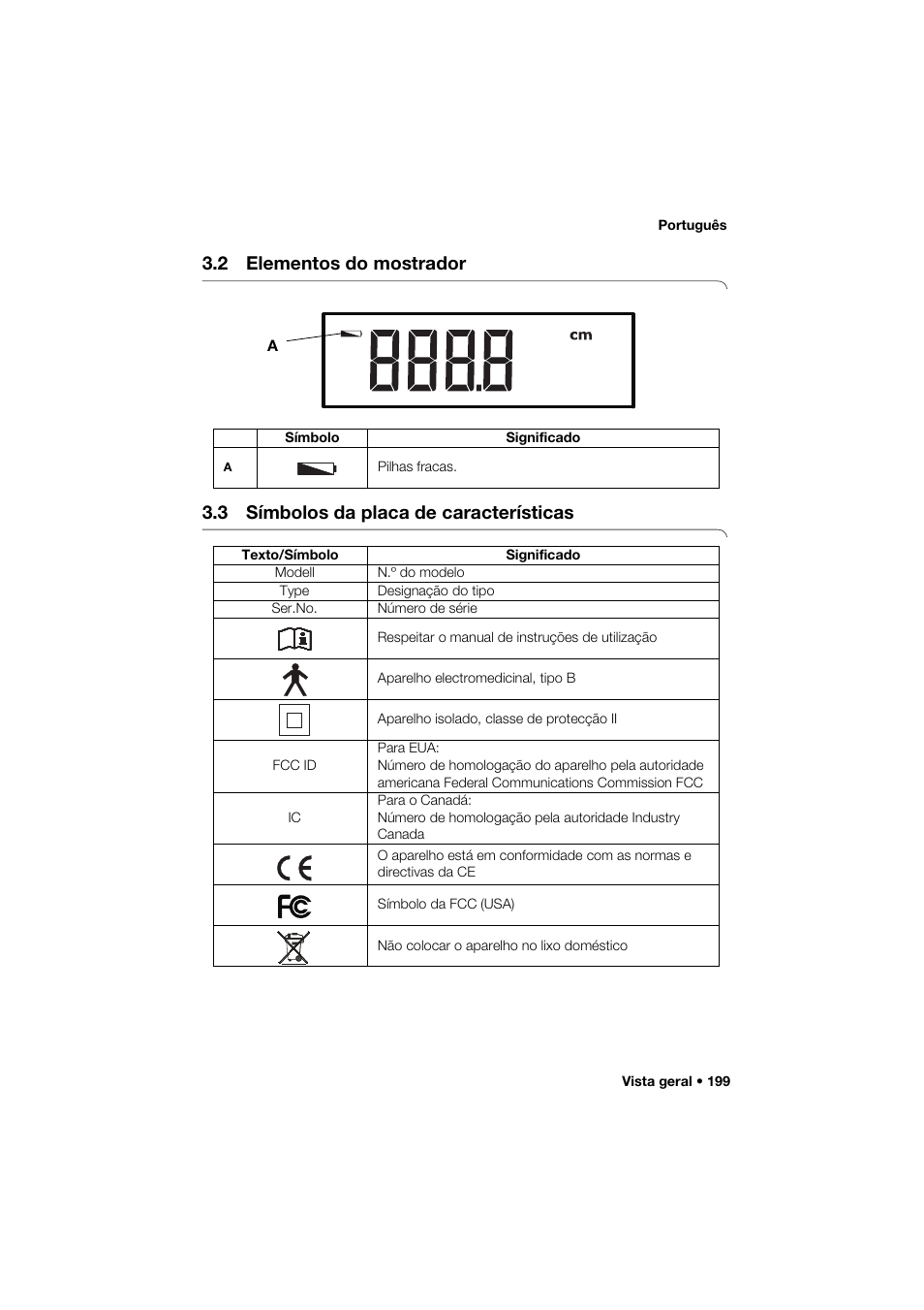 2 elementos do mostrador, 3 símbolos da placa de características | Seca 264 User Manual | Page 199 / 275