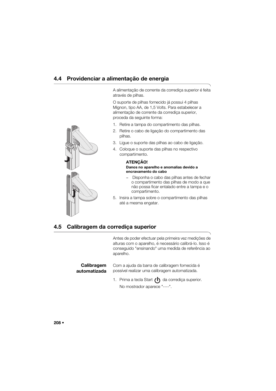 4 providenciar a alimentação de energia, 5 calibragem da corrediça superior, Calibragem automatizada | Seca 264 User Manual | Page 208 / 275