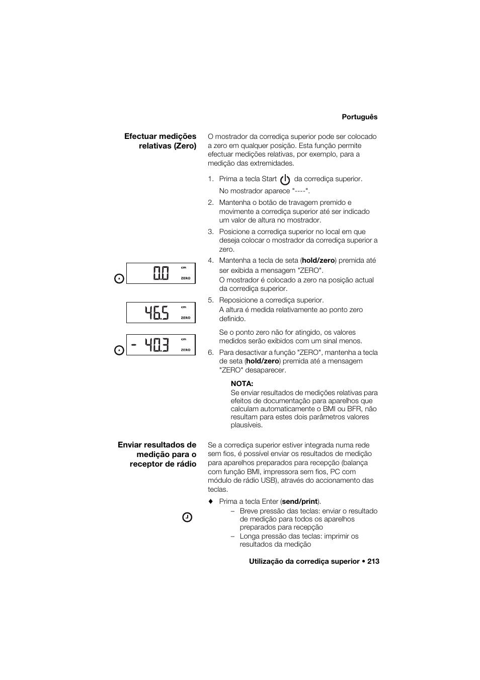 Efectuar medições relativas (zero) | Seca 264 User Manual | Page 213 / 275