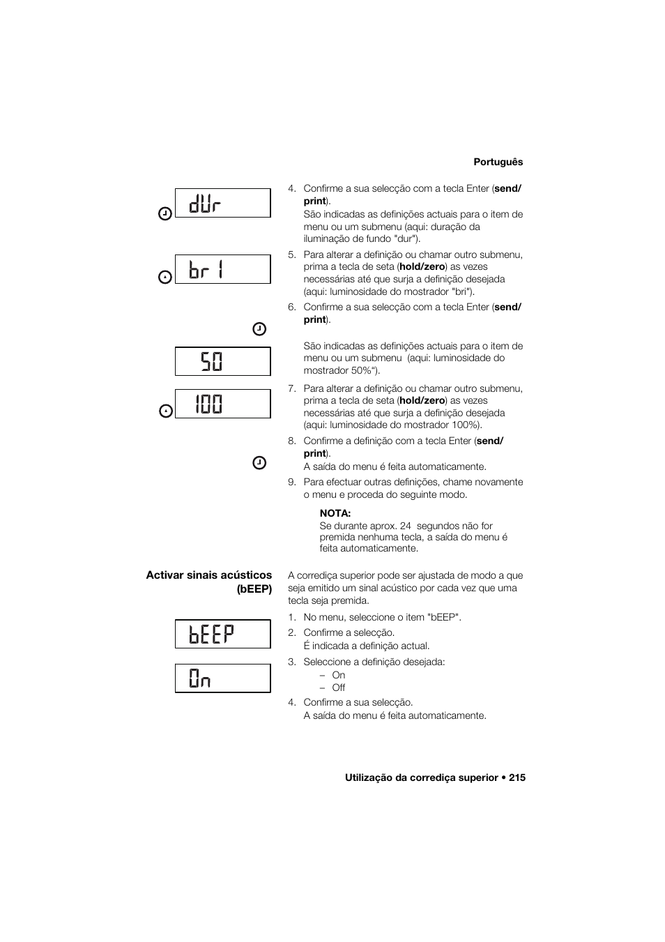 Activar sinais acústicos (beep) | Seca 264 User Manual | Page 215 / 275