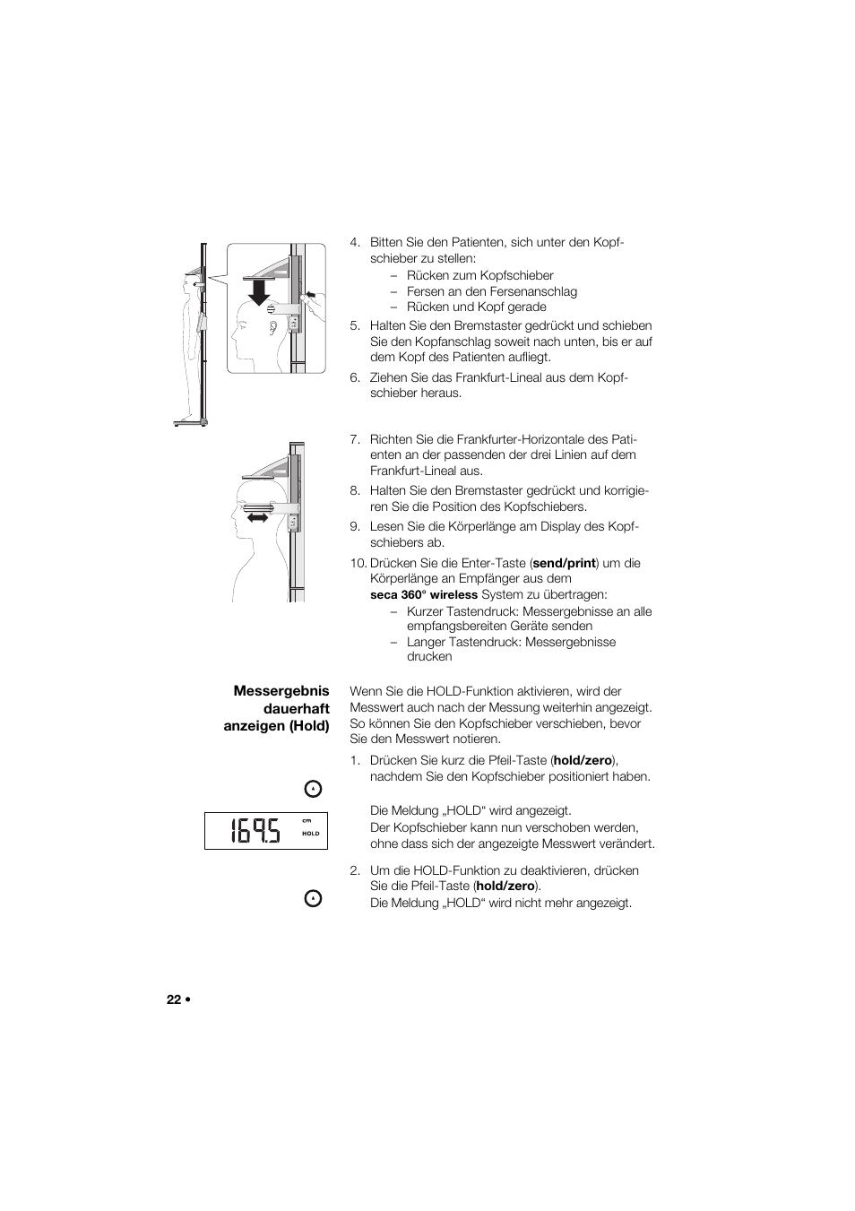 Messergebnis dauerhaft anzeigen (hold) | Seca 264 User Manual | Page 22 / 275