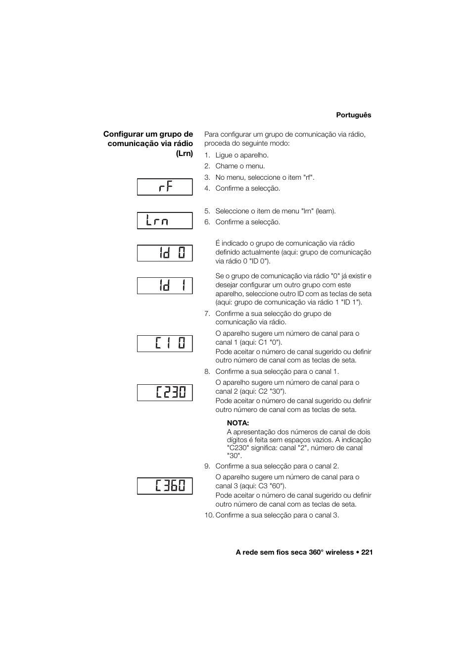 Configurar um grupo de comunicação via rádio (lrn) | Seca 264 User Manual | Page 221 / 275