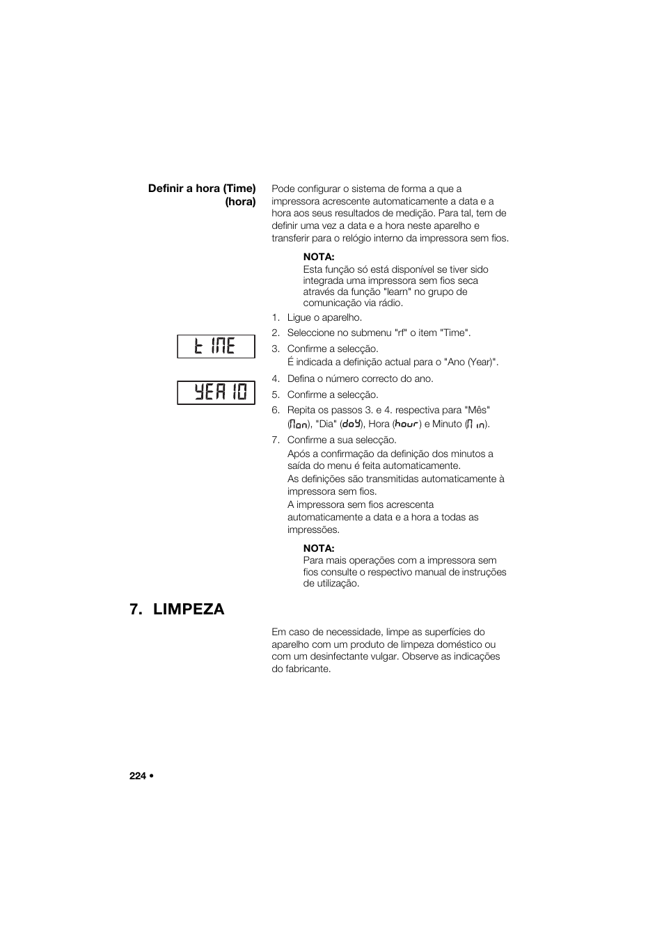 Definir a hora (time) (hora), Limpeza | Seca 264 User Manual | Page 224 / 275