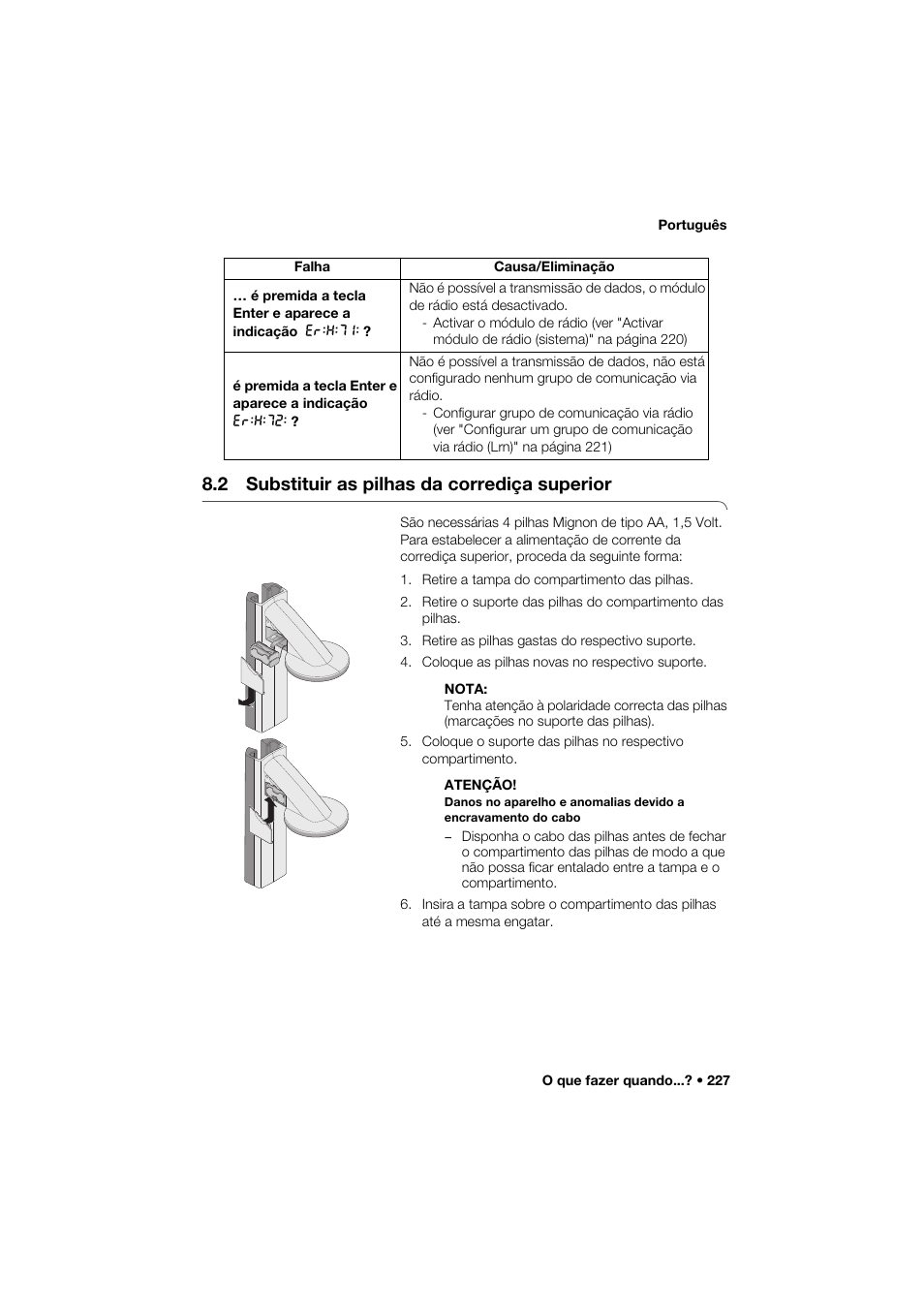 2 substituir as pilhas da corrediça superior | Seca 264 User Manual | Page 227 / 275