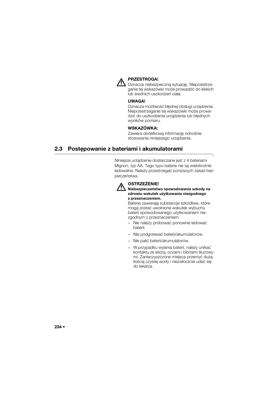 3 postępowanie z bateriami i akumulatorami | Seca 264 User Manual | Page 234 / 275