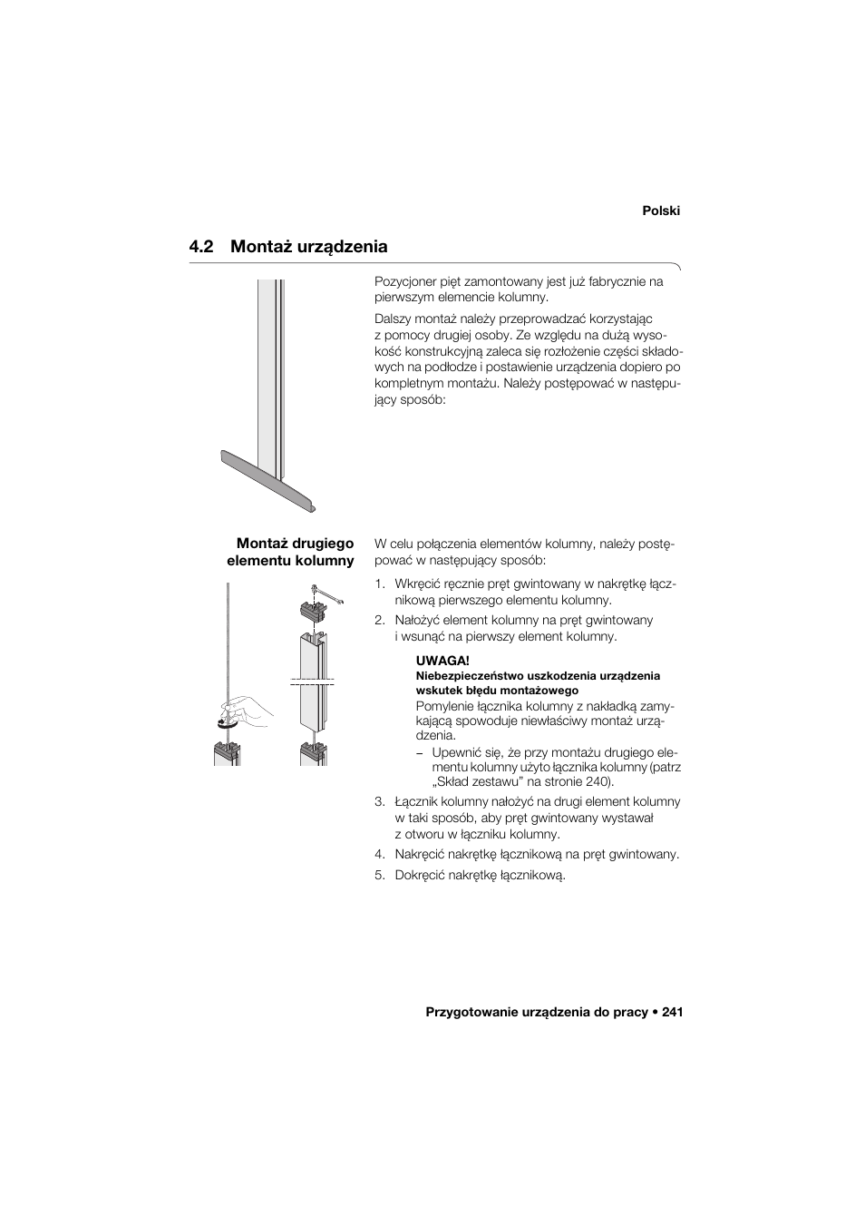 2 montaż urządzenia, Montaż drugiego elementu kolumny | Seca 264 User Manual | Page 241 / 275