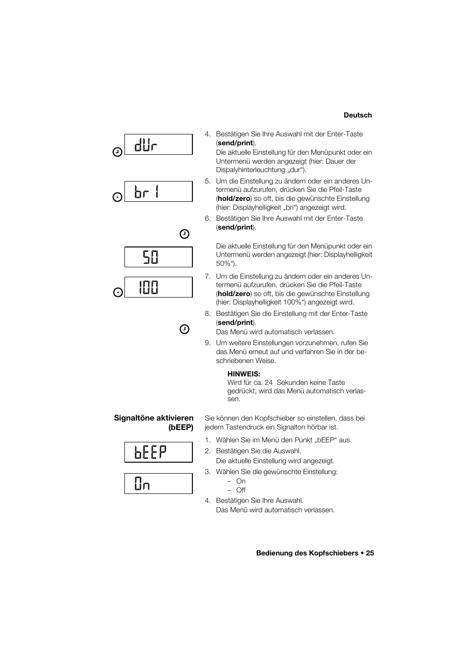 Signaltöne aktivieren (beep) | Seca 264 User Manual | Page 25 / 275