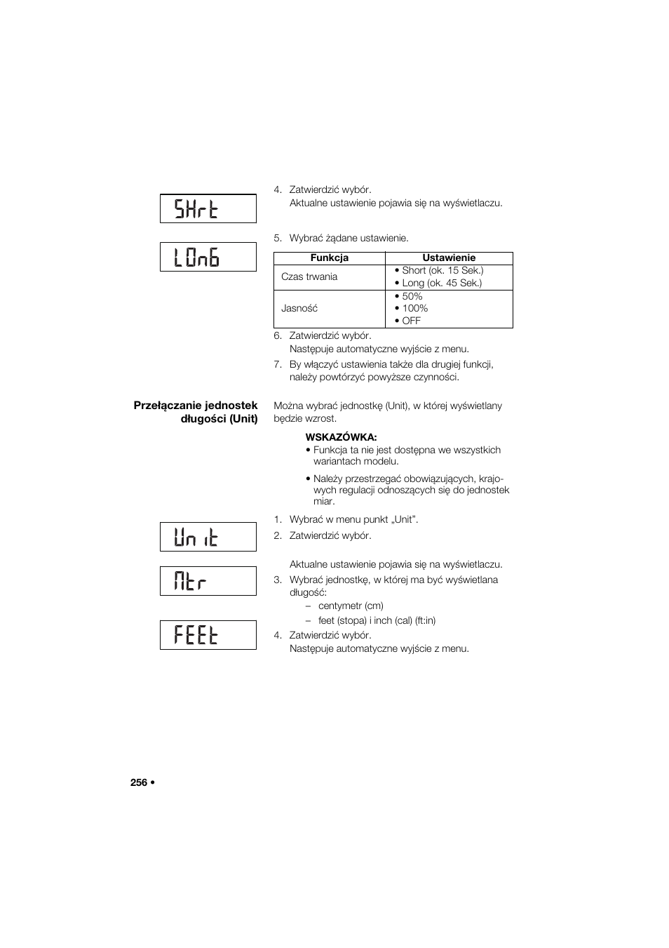 Przełączanie jednostek długości (unit) | Seca 264 User Manual | Page 256 / 275