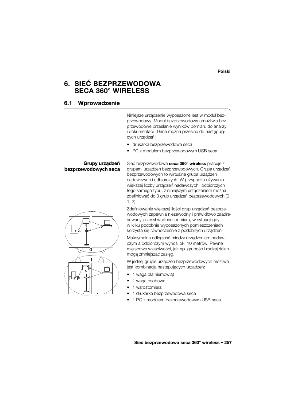 Sieć bezprzewodowa seca 360° wireless, 1 wprowadzenie, Grupy urządzeń bezprzewodowych seca | Seca 264 User Manual | Page 257 / 275