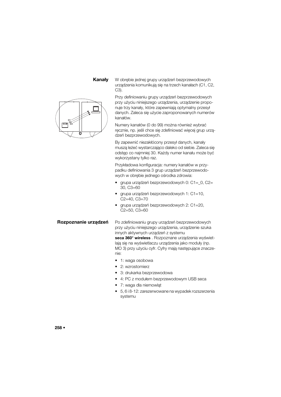 Kanały, Rozpoznanie urządzeń | Seca 264 User Manual | Page 258 / 275