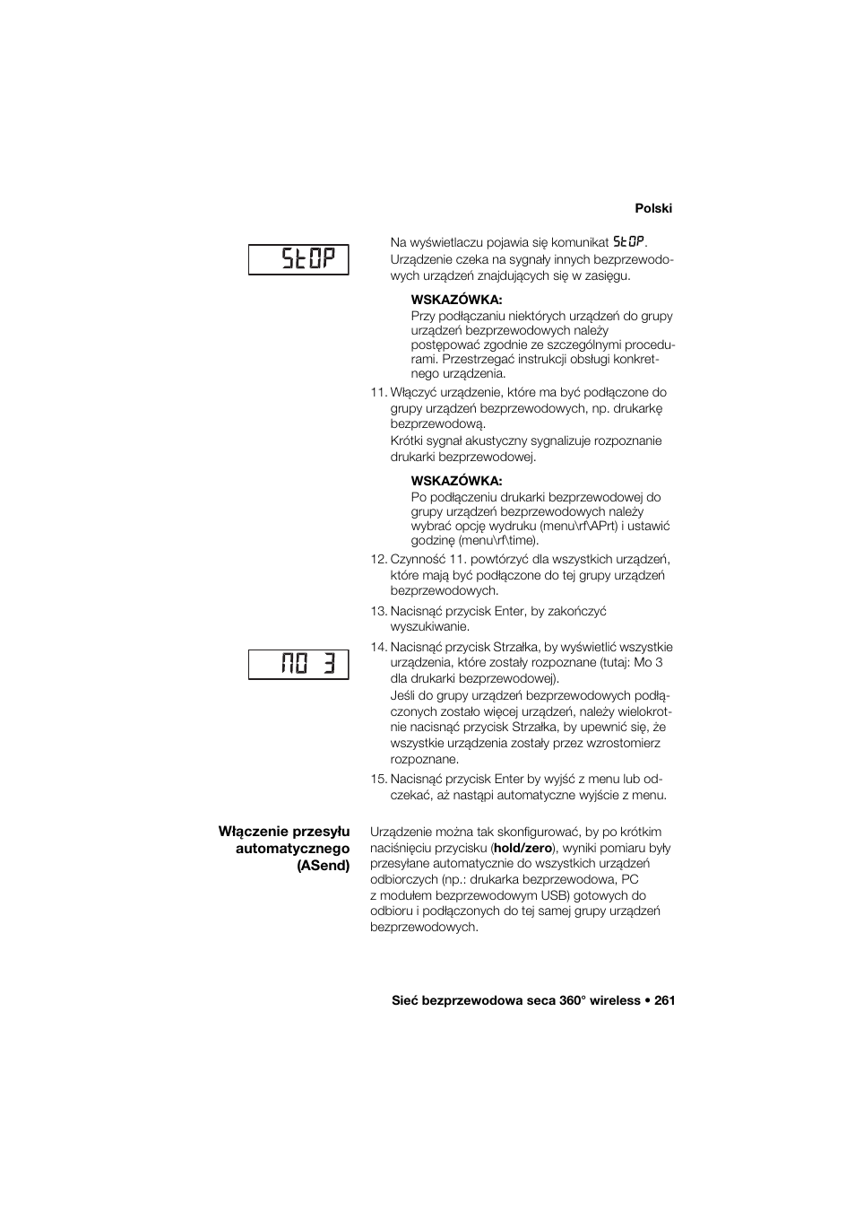 Włączenie przesyłu automatycznego (asend) | Seca 264 User Manual | Page 261 / 275
