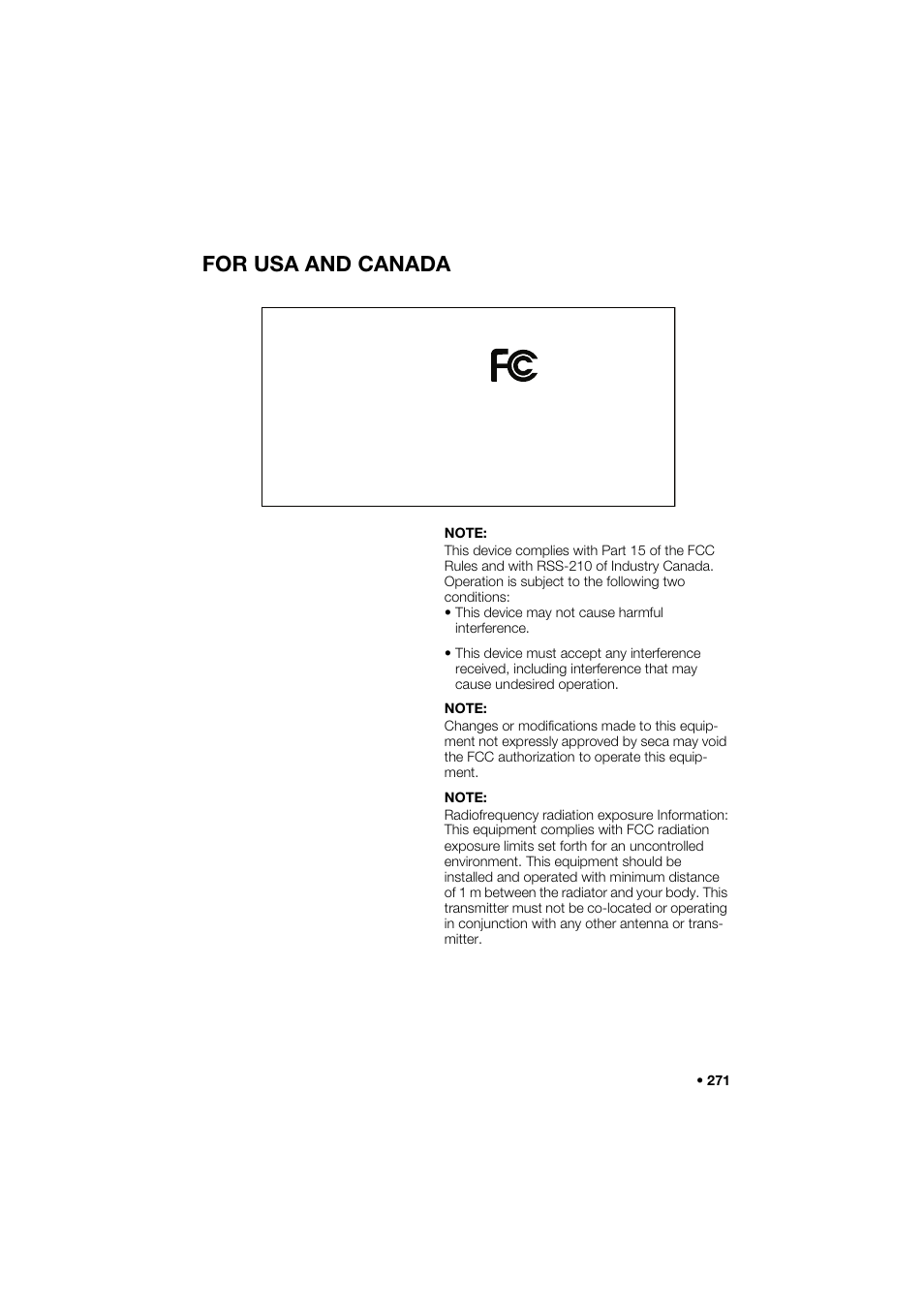 For usa and canada | Seca 264 User Manual | Page 271 / 275