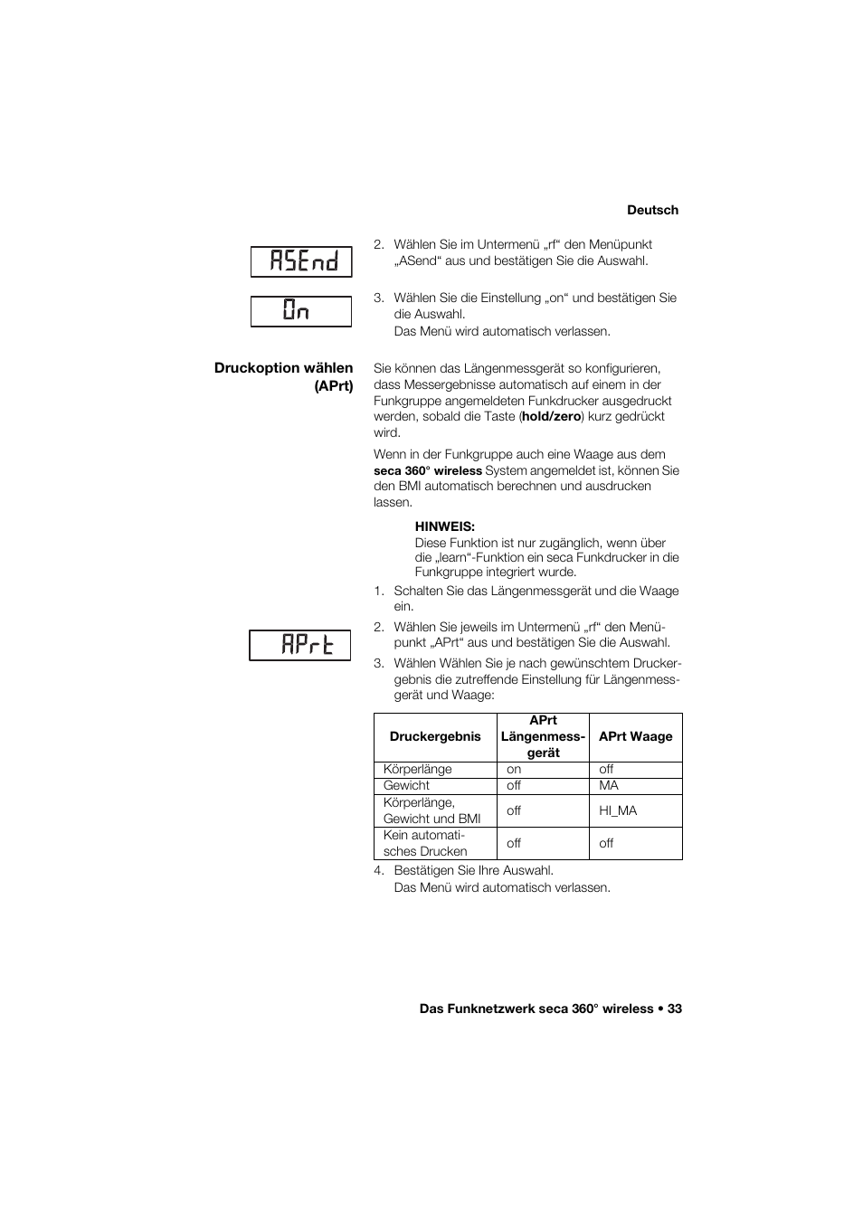 Druckoption wählen (aprt) | Seca 264 User Manual | Page 33 / 275