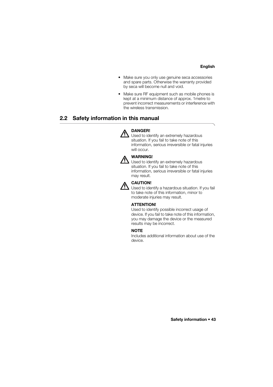 2 safety information in this manual | Seca 264 User Manual | Page 43 / 275