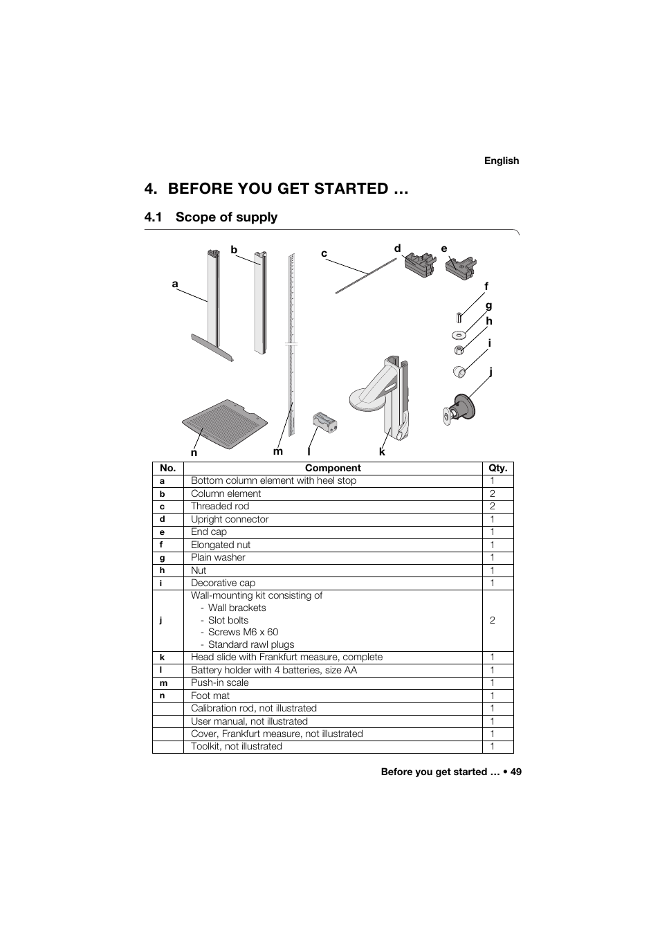 Before you get started, 1 scope of supply | Seca 264 User Manual | Page 49 / 275