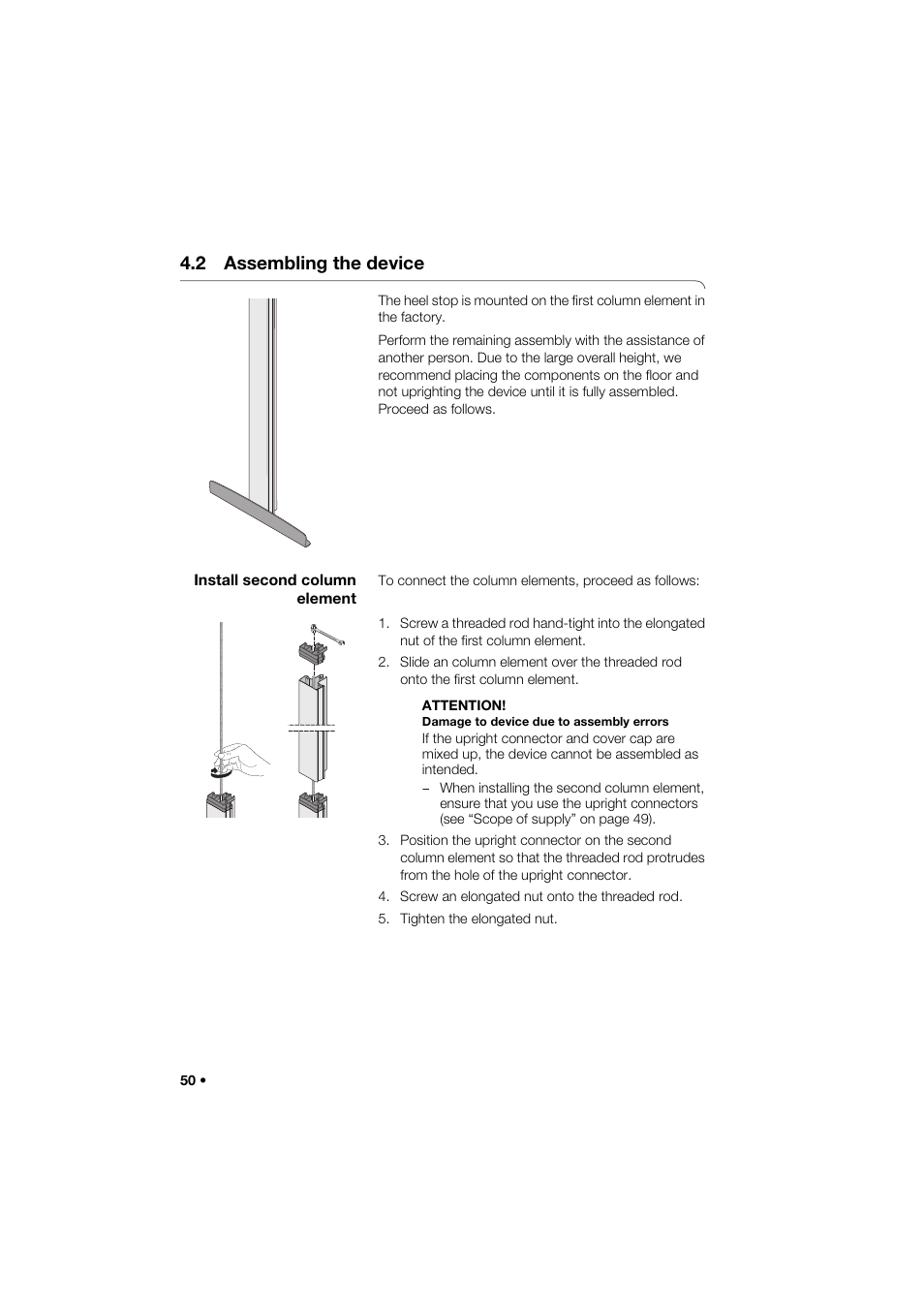 2 assembling the device, Install second column element | Seca 264 User Manual | Page 50 / 275