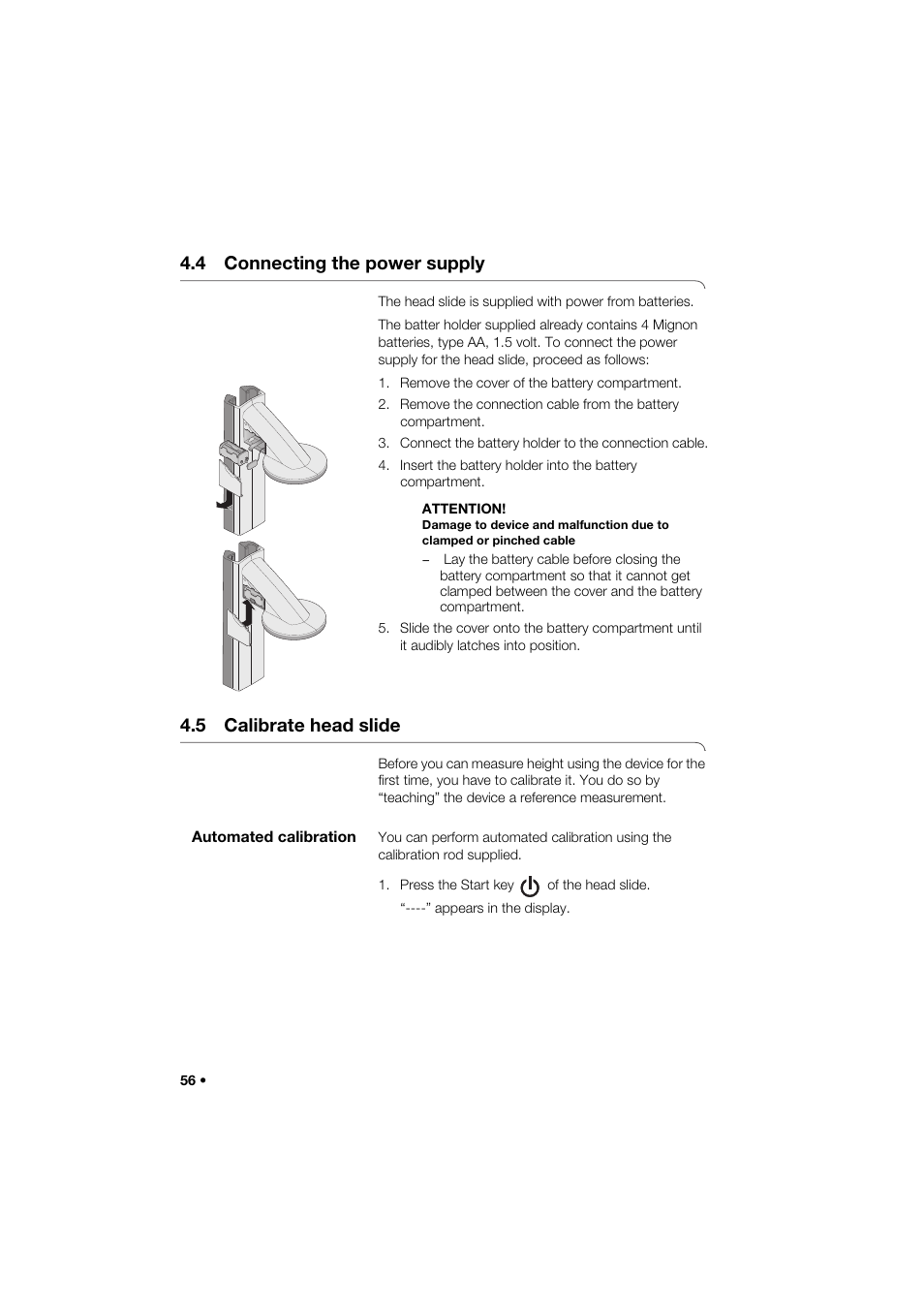 4 connecting the power supply, 5 calibrate head slide, Automated calibration | Seca 264 User Manual | Page 56 / 275