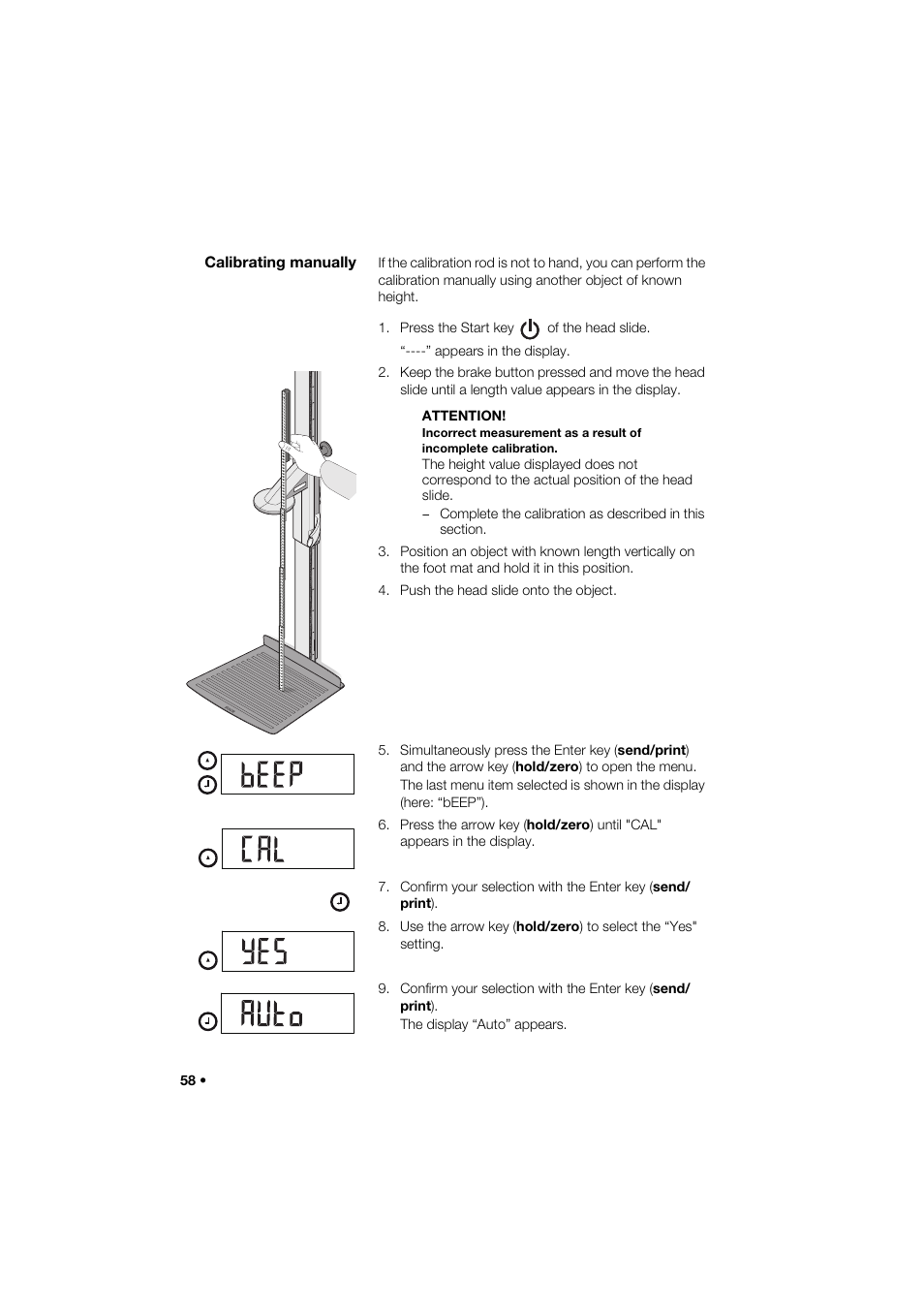 Calibrating manually | Seca 264 User Manual | Page 58 / 275