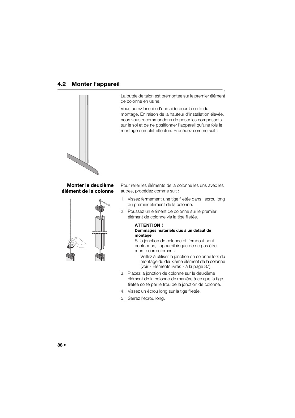 2 monter l'appareil, Monter le deuxième élément de la colonne | Seca 264 User Manual | Page 88 / 275