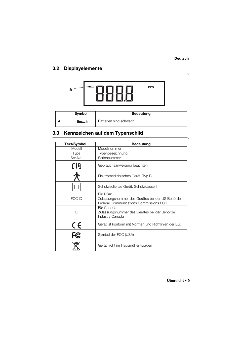 2 displayelemente, 3 kennzeichen auf dem typenschild | Seca 264 User Manual | Page 9 / 275