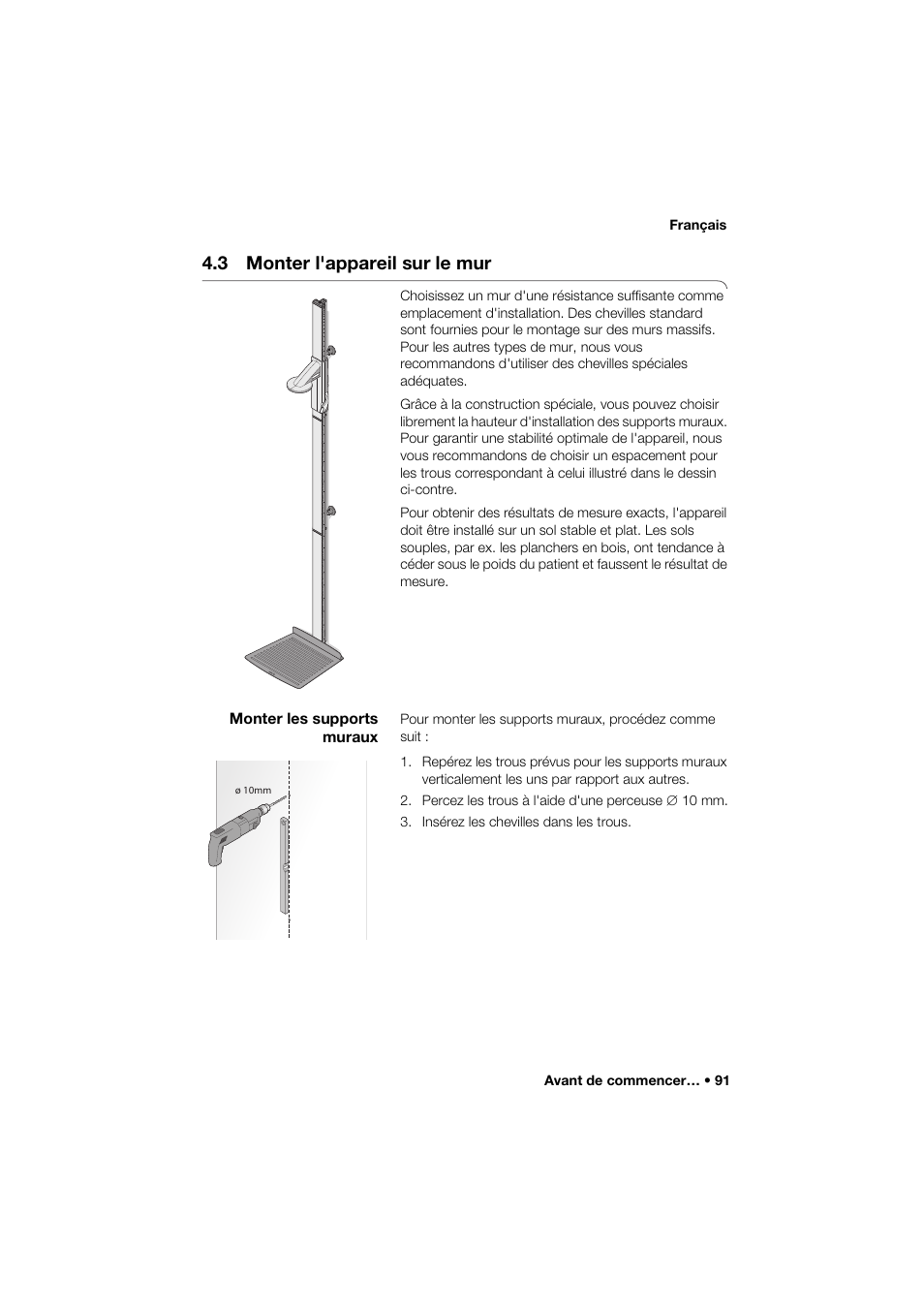 3 monter l'appareil sur le mur, Monter les supports muraux | Seca 264 User Manual | Page 91 / 275