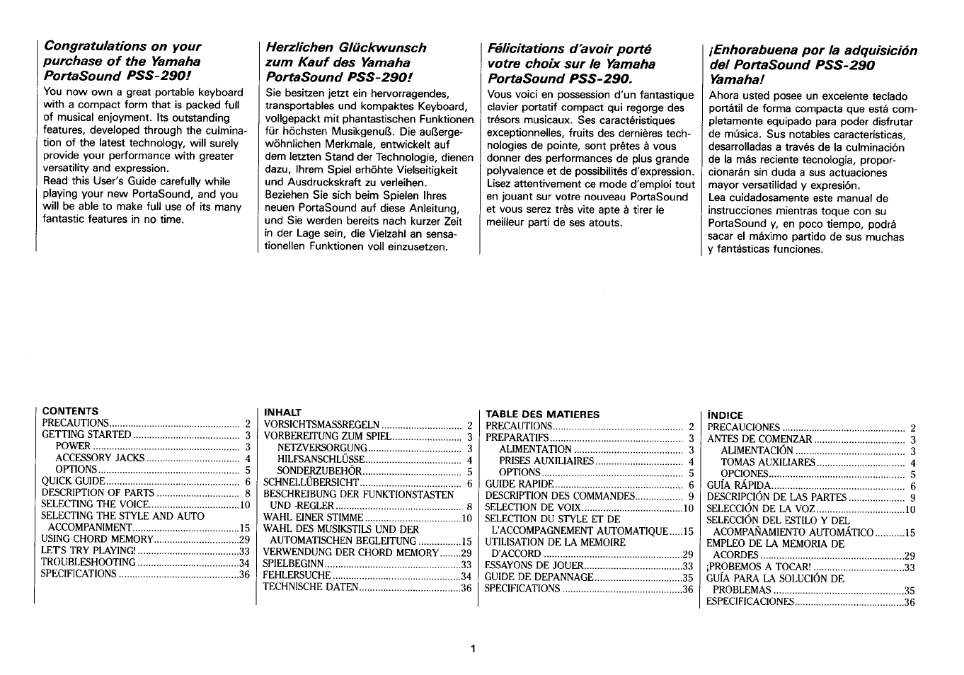 Yamaha PSS-290 User Manual | Page 2 / 39