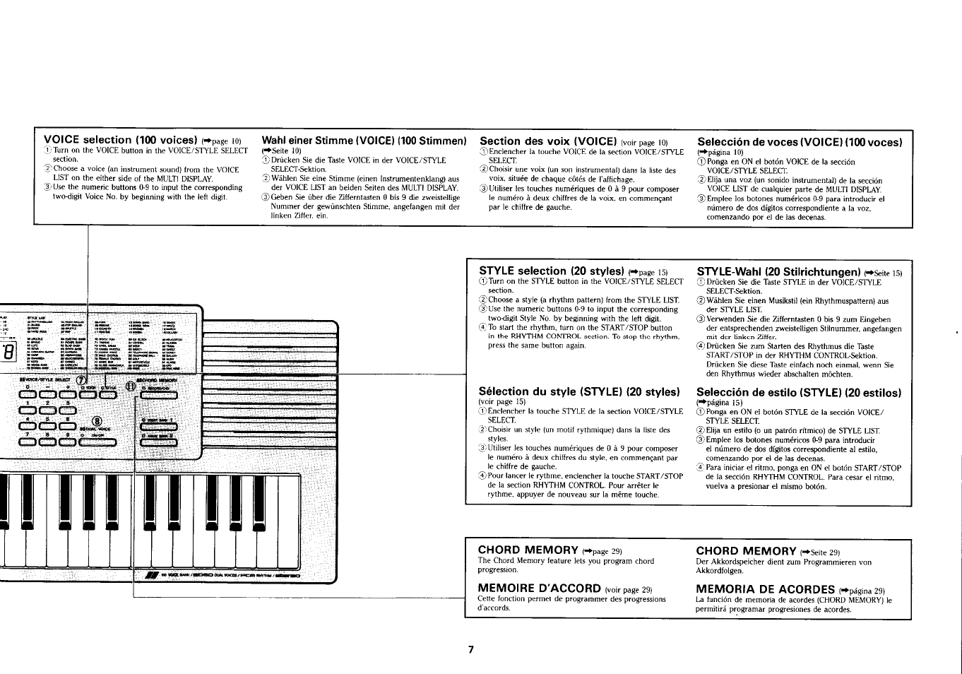 Wahl einer stimme (voice) (100 stimmen), Selección de voces (voice) (100 voces), Sélection du style (style) (20 styles) | Style-wahl (20 stilrichtungen) (-►seite 15), Selección de estilo (style) (20 estilos), It-ia | Yamaha PSS-290 User Manual | Page 8 / 39