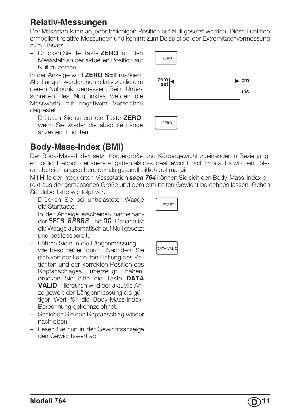 Relativ-messungen, Body-mass-index (bmi) | Seca 764 User Manual | Page 11 / 189