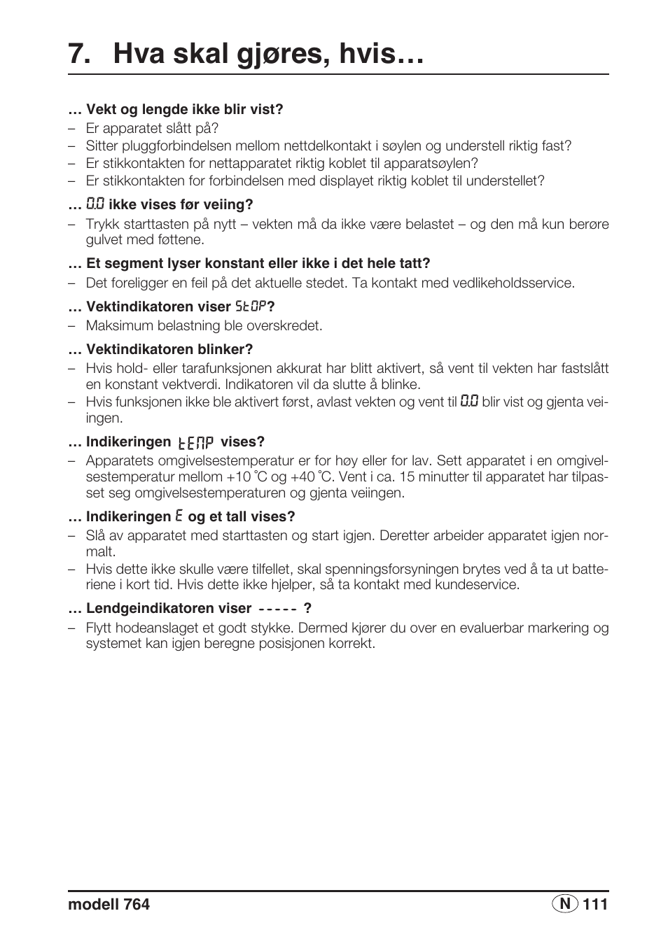 Hva skal gjøres, hvis | Seca 764 User Manual | Page 111 / 189