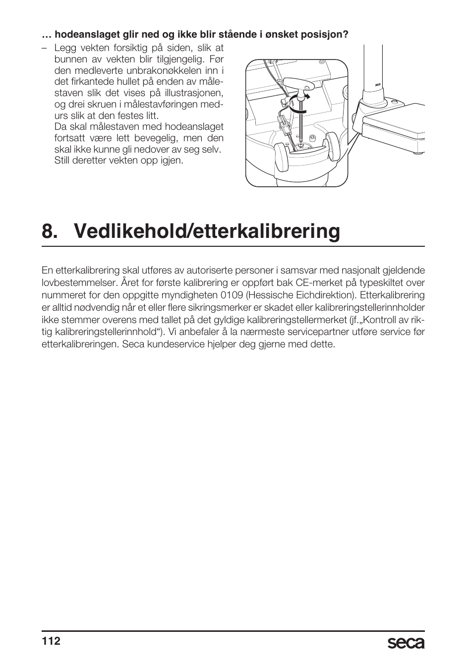 Vedlikehold/etterkalibrering | Seca 764 User Manual | Page 112 / 189