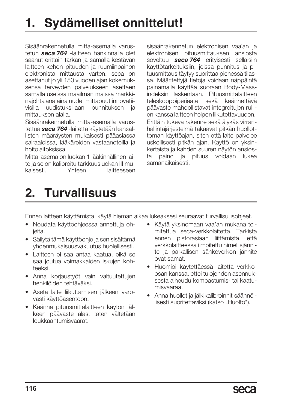 Sydämelliset onnittelut, Turvallisuus | Seca 764 User Manual | Page 116 / 189