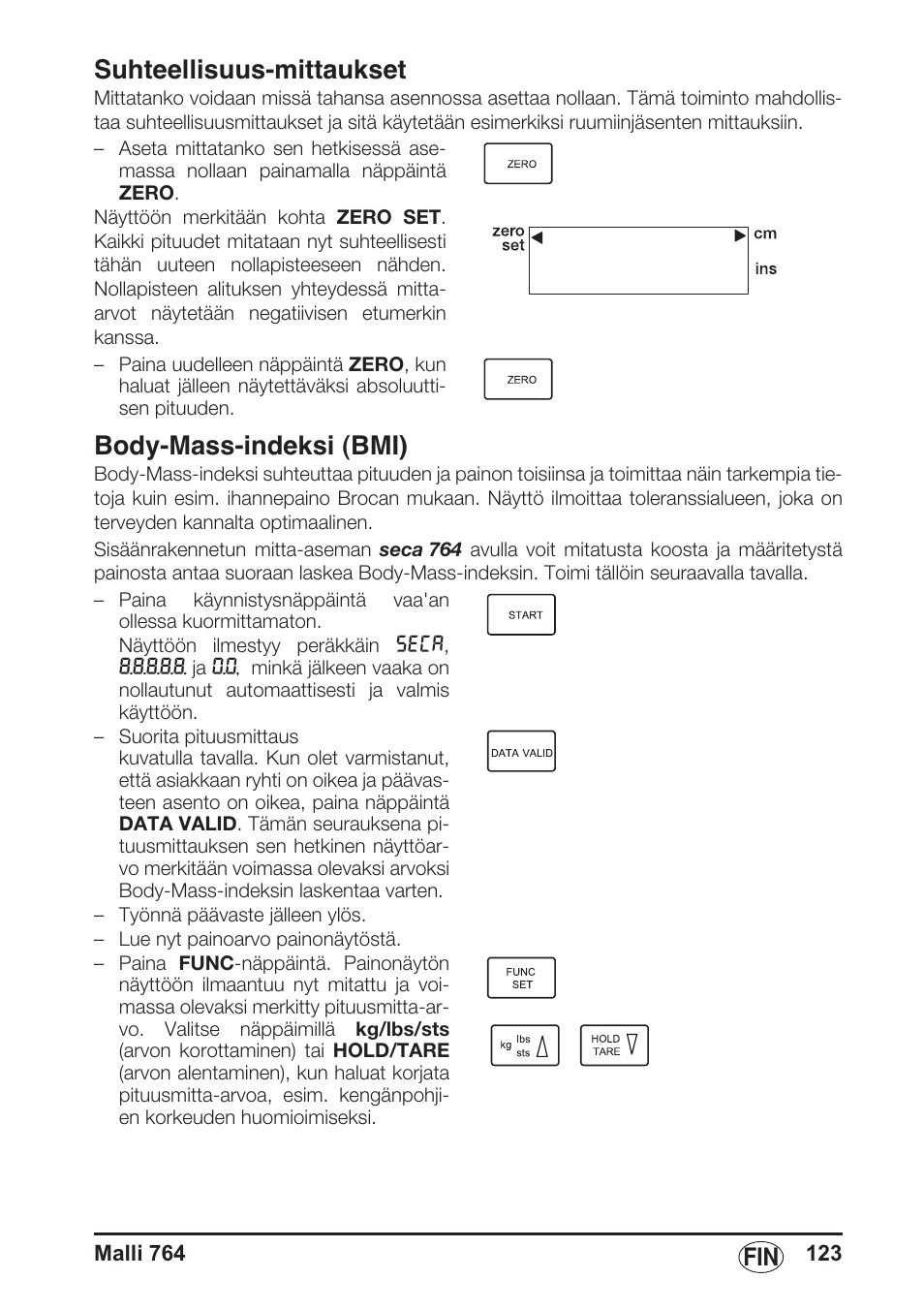 Suhteellisuus-mittaukset, Body-mass-indeksi (bmi) | Seca 764 User Manual | Page 123 / 189