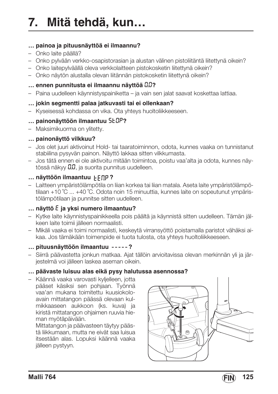 Mitä tehdä, kun | Seca 764 User Manual | Page 125 / 189