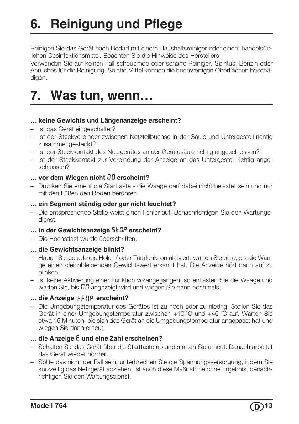 Reinigung und pflege, Was tun, wenn | Seca 764 User Manual | Page 13 / 189