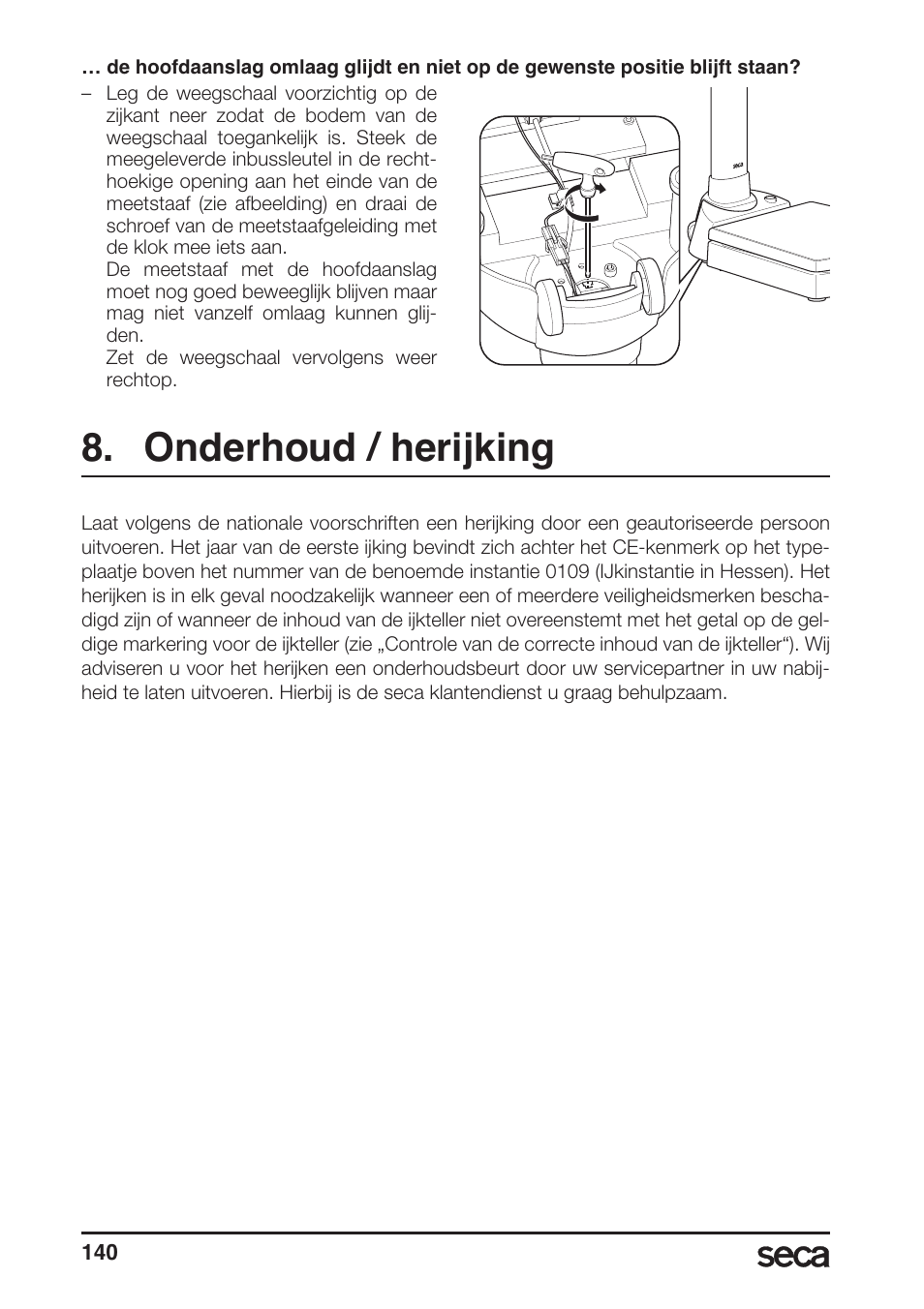 Onderhoud / herijking | Seca 764 User Manual | Page 140 / 189