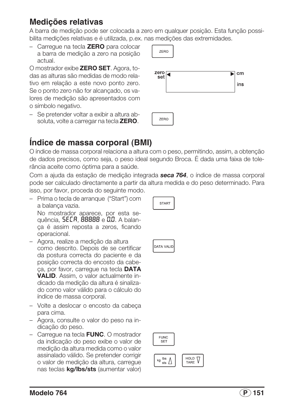 Medições relativas, Índice de massa corporal (bmi) | Seca 764 User Manual | Page 151 / 189