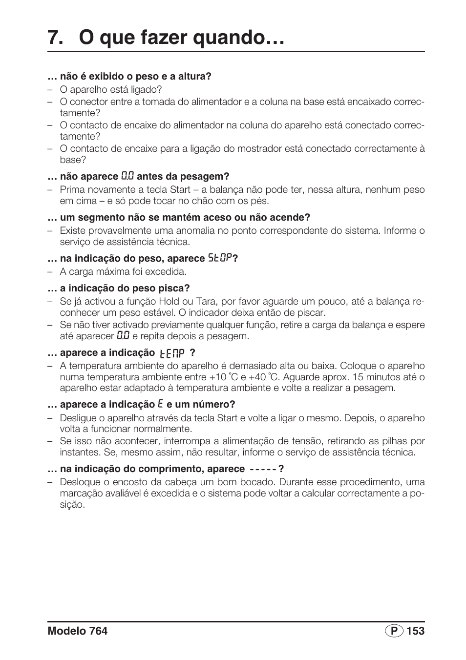 O que fazer quando | Seca 764 User Manual | Page 153 / 189