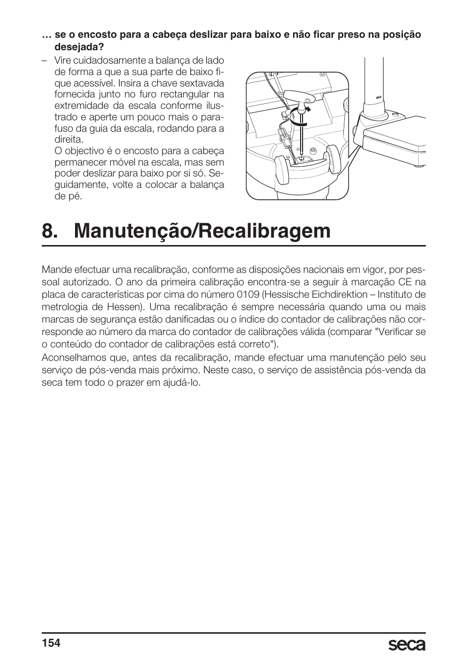 Manutenção/recalibragem | Seca 764 User Manual | Page 154 / 189