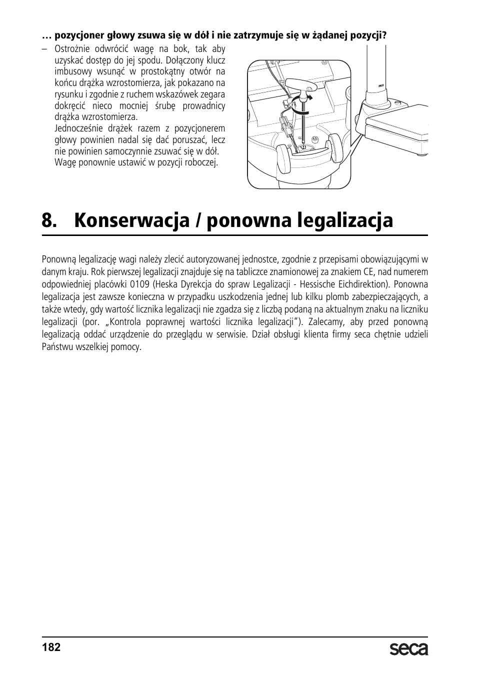 Konserwacja / ponowna legalizacja | Seca 764 User Manual | Page 182 / 189