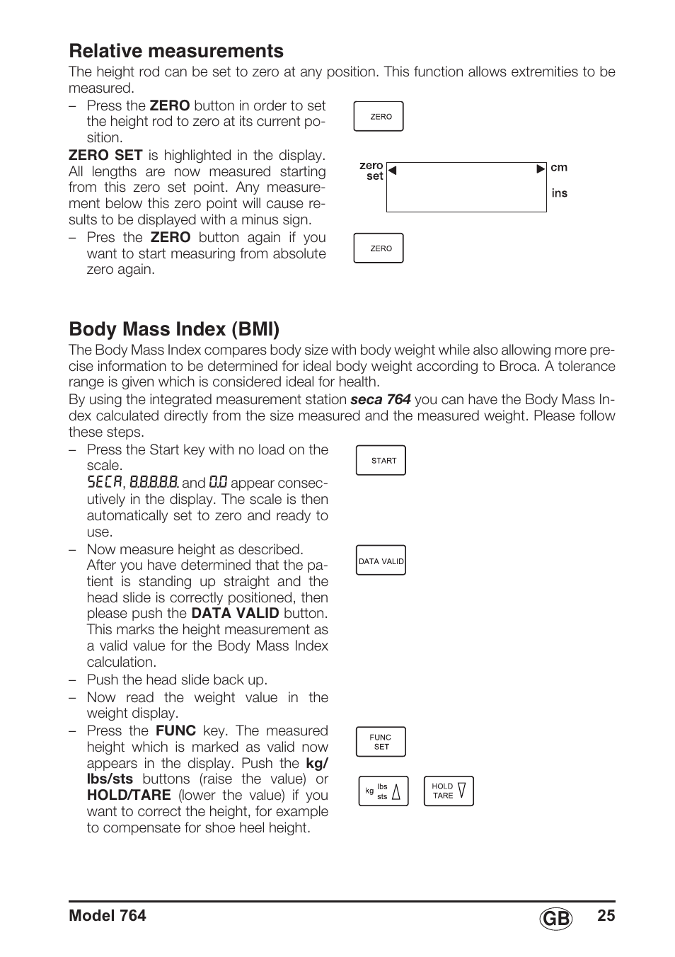 Relative measurements, Body mass index (bmi), Gb relative measurements | Seca 764 User Manual | Page 25 / 189