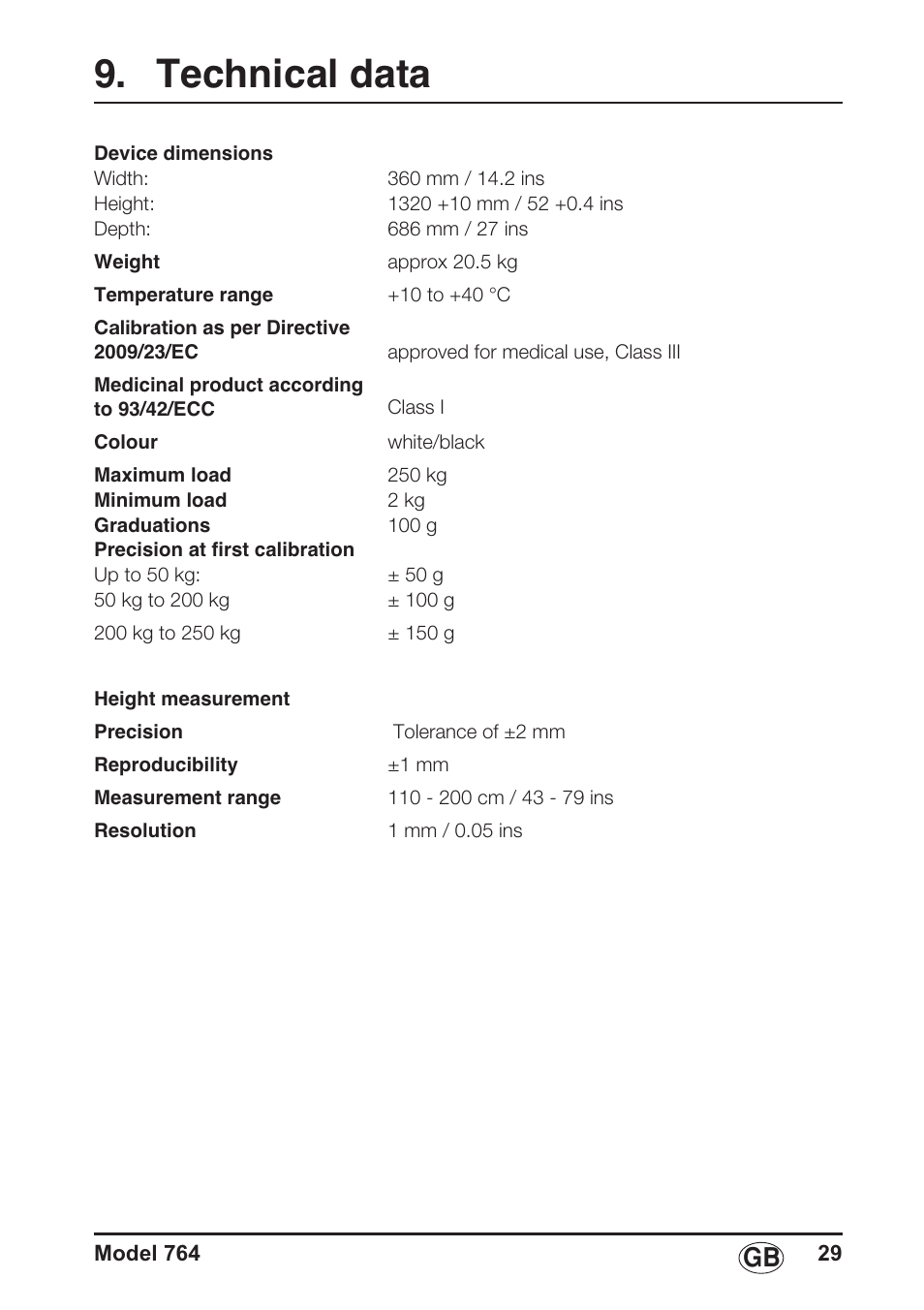 Technical data | Seca 764 User Manual | Page 29 / 189