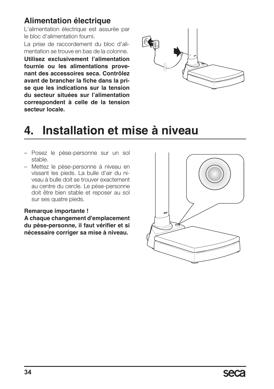 Alimentation électrique, Installation et mise à niveau | Seca 764 User Manual | Page 34 / 189