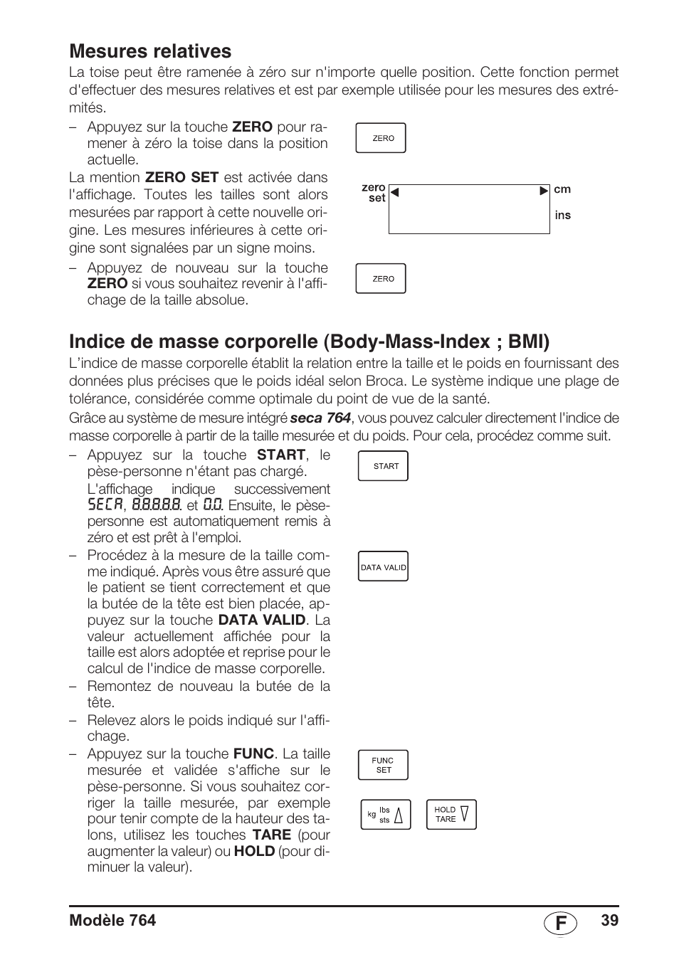 Mesures relatives, Indice de masse corporelle (body-mass-index ; bmi), Fmesures relatives | Seca 764 User Manual | Page 39 / 189