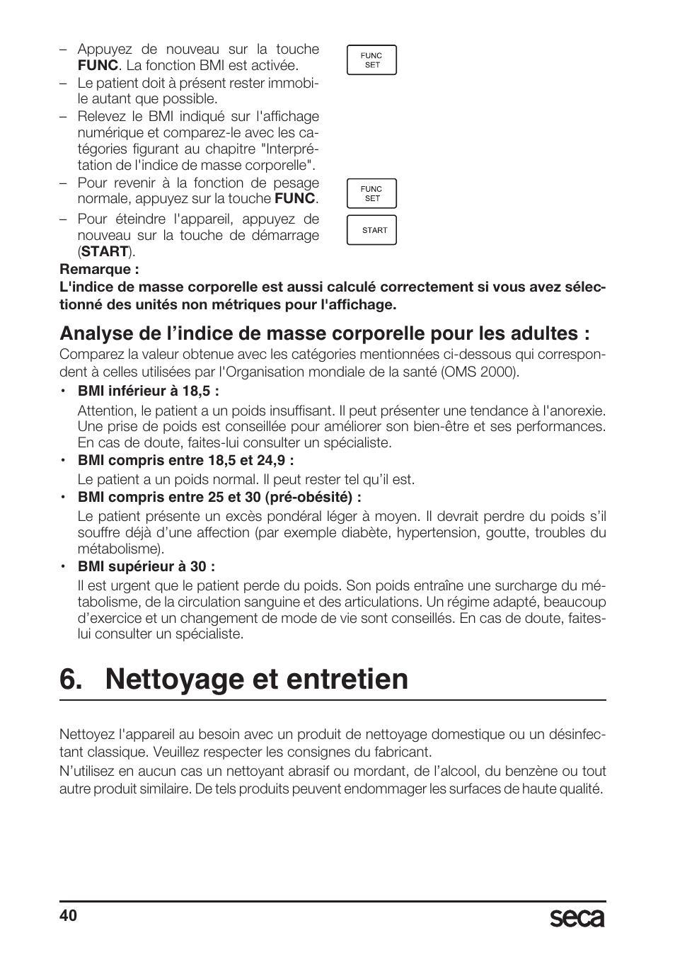 Nettoyage et entretien | Seca 764 User Manual | Page 40 / 189