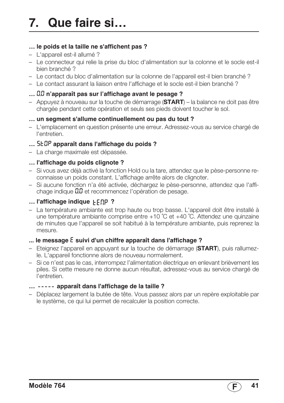 Que faire si | Seca 764 User Manual | Page 41 / 189