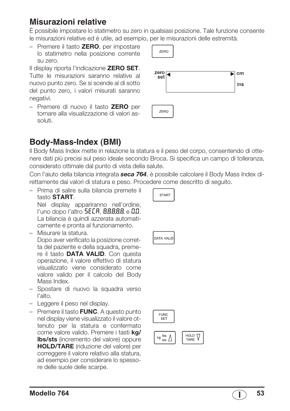 Misurazioni relative, Body-mass-index (bmi), Imisurazioni relative | Seca 764 User Manual | Page 53 / 189