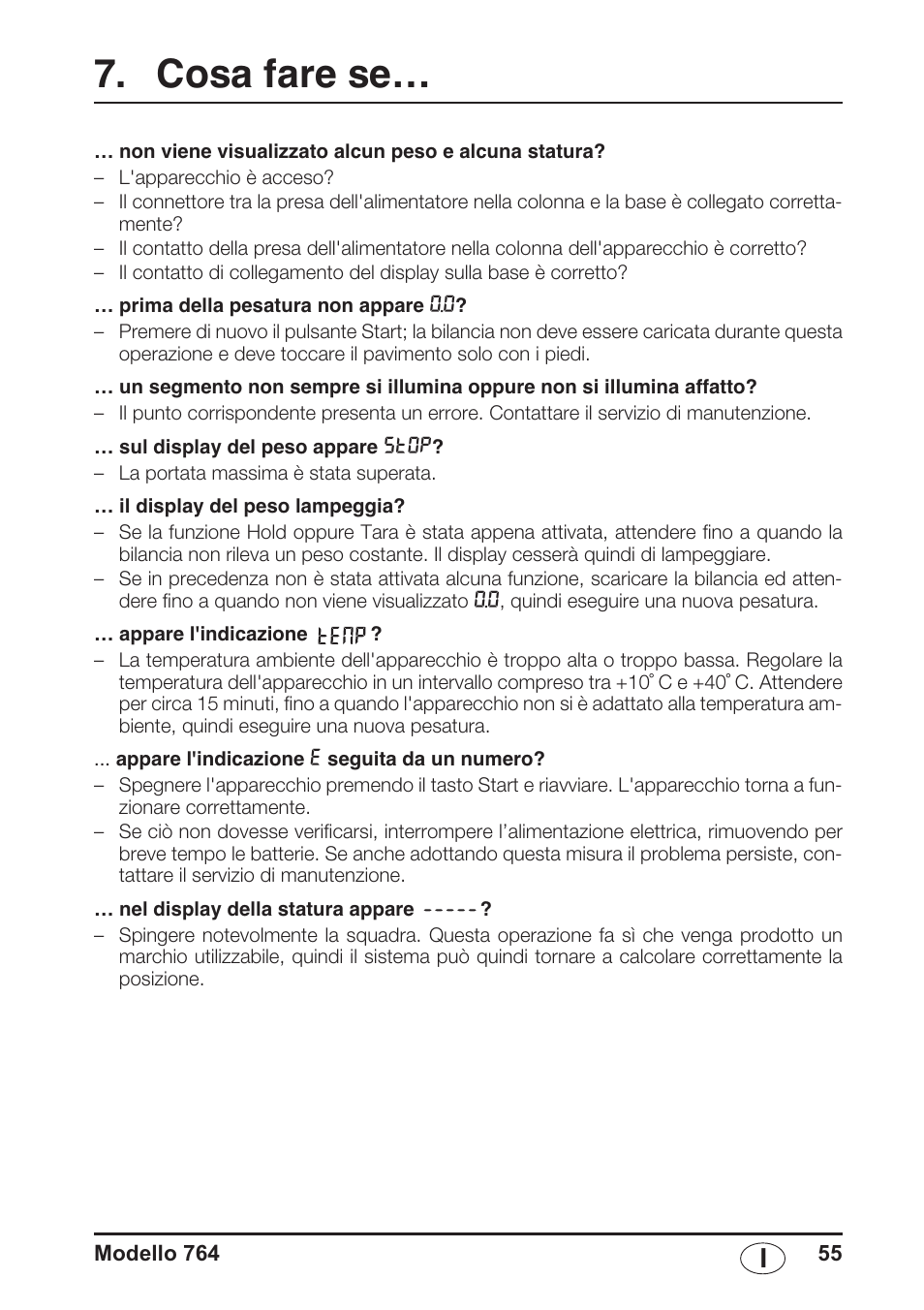 Cosa fare se | Seca 764 User Manual | Page 55 / 189