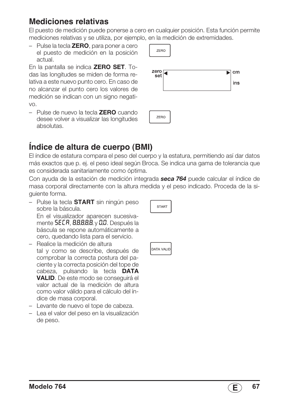 Mediciones relativas, Índice de altura de cuerpo (bmi), Emediciones relativas | Seca 764 User Manual | Page 67 / 189