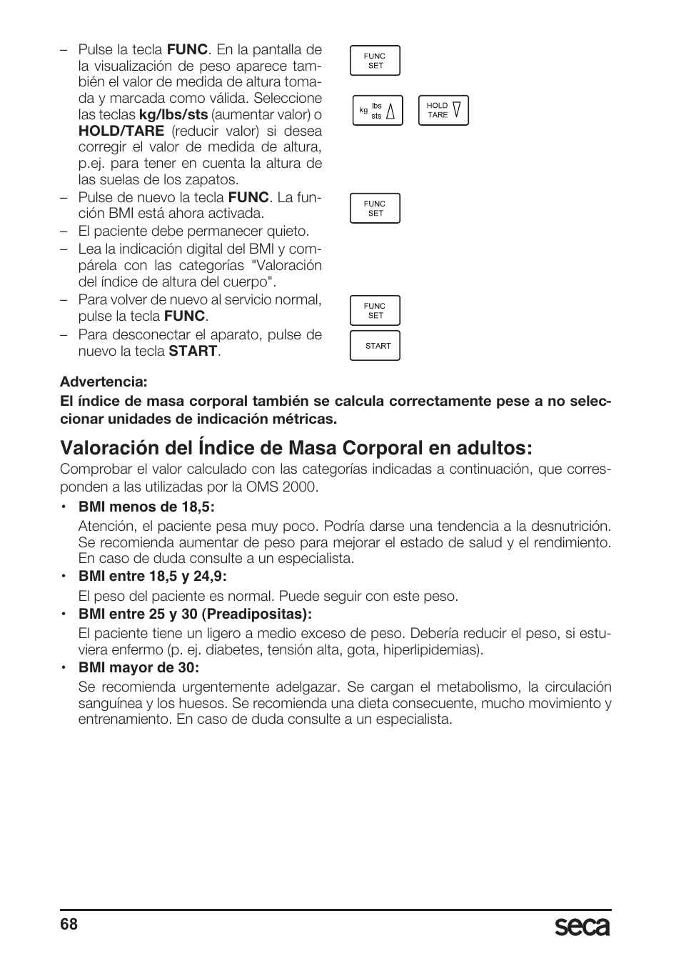 Valoración del índice de masa corporal en adultos | Seca 764 User Manual | Page 68 / 189